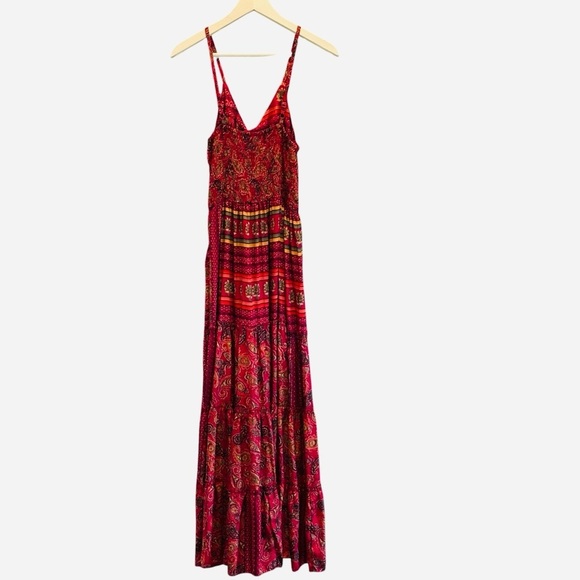 Me 2 Magic Anthropologie Pink Red Floral Stretch Maxi Dress Medium Divine Beauty - Picture 9 of 15